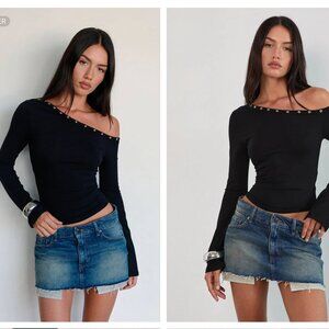 Motel Noraba One Shoulder Top in Black with Eyelets (M) Urban